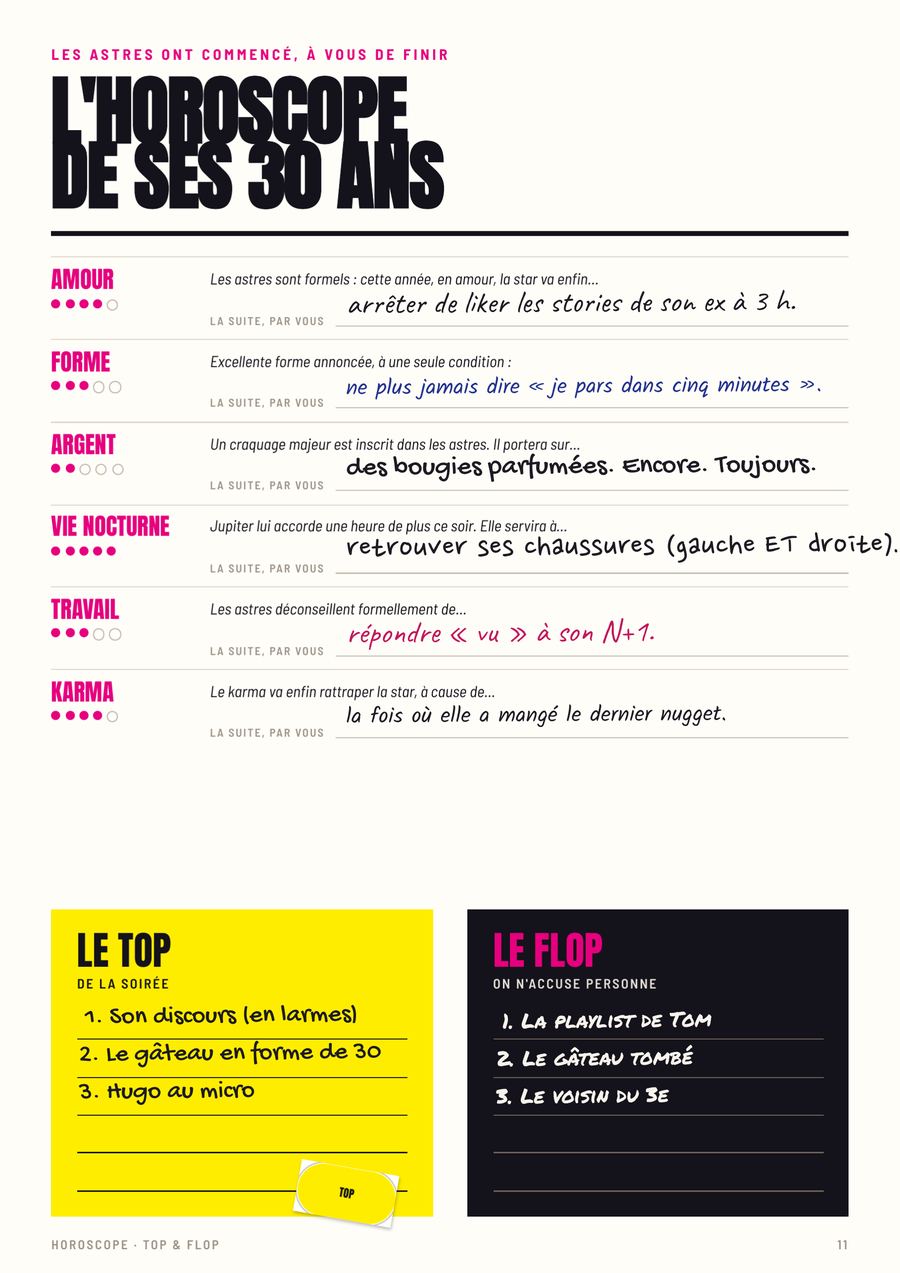 L'horoscope, page remplie du numéro de Juju