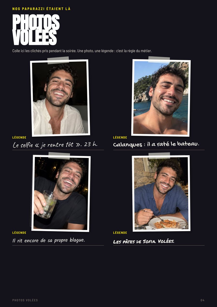 Photos volées, page remplie du numéro de Karim